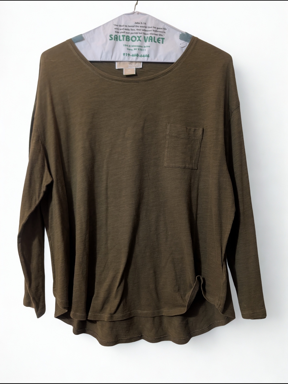 Michael Kors Olive Green Long Sleeve Top 100% Cotton